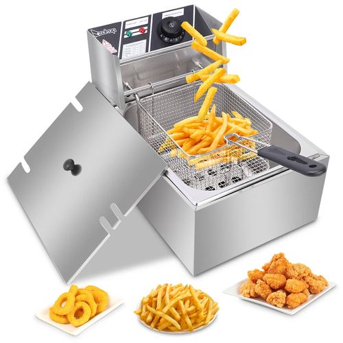 2500W 6L Commercial Electric Deep Fryer Stainless Steel 10.5QT with Lid